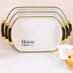 Melamine Serving Tray Set 3 Pieces With Gold Oval