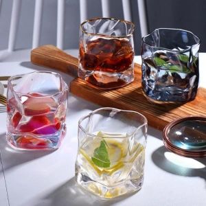 Hexagonal striped glass set for juices (grey, 2 pieces, 200ml), glass