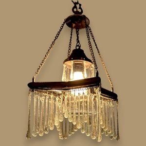 BR455 Vintage Crystal Glass Teardrop Chandelier, Silver-Plated Brass Frame, Star Design