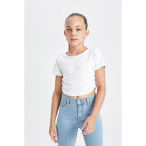 Defacto Crop Crew Neck Basic Plain Short Sleeve T-Shirt Girls'