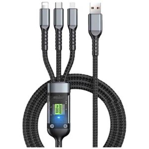 lidno 3 in 1 Fast Charging 100W Cable For Micro + Lightning + Type-C