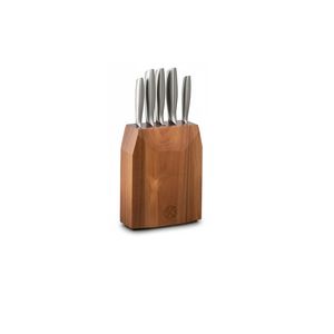 BRIGHT STONE طقم سكاكين ستانلس ستيل كامل 5قطع مع حامل خشبي فاخر