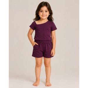 Bondok Girls’ Burgundy Asymmetrical Top and Shorts Set, 2-Piece Casual Summer Outfit