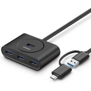 Ugreen 4-Port USB 3.0 Hub with 2-in-1 USB-C and USB-A Connector, 5Gbps High-Speed Data Transfer OTG Adapter Cable (1M) for Laptop, PC, MacBook, iPad, Phone