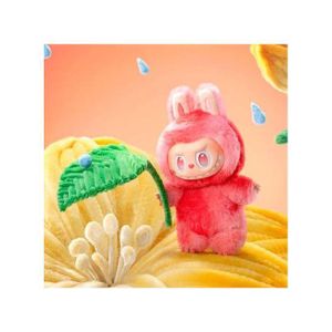 Adorable Pink Plush Rabbit Character Collectible Figure with Leaf Umbrella Accessory, Soft Textured Art Toy for Decoration, Display, and Creative Gifting