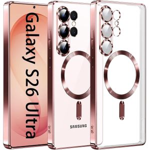  Magnetic Clear Case for Samsung Galaxy S26 Ultra with Camera Lens Protector, MagSafe Compatible, Electroplated Soft TPU Shockproof (Samsung Galaxy S26 Ultra, Gold)