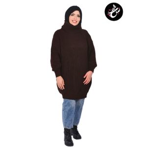 Women's Oversize Winter Knitted Pullover High Neck Cotton Wool Casual Hijab Pullover - Dark Brown