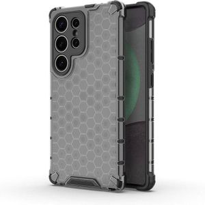جراب خلفي مضاد للصدمات، بتصميم خلية نحل مبسط، مع حماية للكاميرا متوافق مع سامسونج جالاكسي S25 Ultra (رمادي وأسود)
