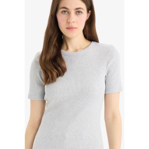 Defacto Woman Crew Neck Slim Fit Short Sleeve T-Shirt - Grey Melange