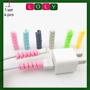 1 set 4 pcs of Spiral Cable Protector  Charging Cord Protective Earphones Cable Cover 