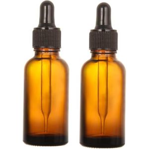 زجاجات قطارة زجاجية بلون العنبر، سعة 50 مل، مزودة بأغطية لامعة أنيقة، وفلتر مانع للتسرب للزيوت العطرية ومنتجات العناية بالبشرة، عبوة من قطعتين