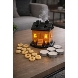 طقم فواحة "بيت السعادة" الفخاريه المعالجه 3D فوندو "كحك العيد" برائحة الفانيليا وجوز الهند + 6 شمعات "تي لايت" - أرقى هدايا العيد والمناسبات