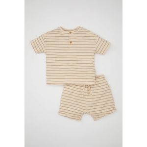 Defacto Baby Boy Waffle Striped T-Shirt Shorts 2 Piece Set