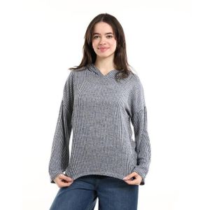 Red Circle Chic Lightweight Pullover Hoodie - Navy Blue & White