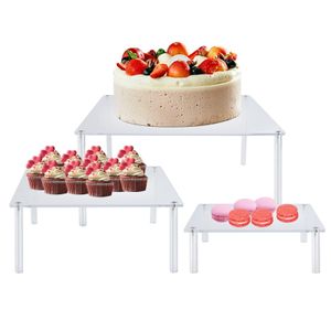 BEST MEDIA  Cake Stands Set 3 Pcs Clear Square Acrylic Display Trays 20 cm 25 cm 30 cm Sizes Reusable Dessert Holders for Cake Cupcakes Pizza Wedding Party Buffet