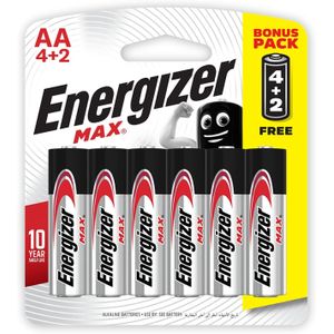 Energizer بطاريات ماكس قلوية ايه من انرجايزر - عبوة 6 قطع، 1.5 فولت