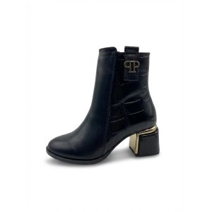 Women's Classic Pointed Toe Ankle Boots with Chunky Block Heel - Black