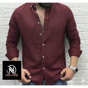 قميص كتّان بأكمام طويلة، مقاس عادي