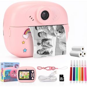 Kids Instant Print Camera, 48MP Digital Camera for Kids with Inkless Photo Printer, 3 Rolls Print Paper & 32GB Card, 1080P Video, Selfie Mode, DIY Graffiti, Ideal Birthday Gift for Girls & Boys