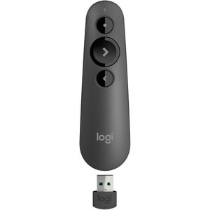 Logitech R500s Laser Class 1 Presenter Bluetooth and USB-Presentation Clicker - Universal Compatibility, 20m range, Customisable, Smart Battery 12 months usage - Black