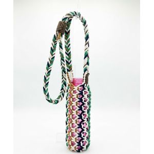 Handmade Boho Macrame Water Bottle Holder Bag with Crossbody Strap