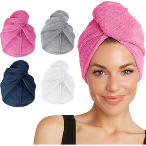 فوطة شعر ملفوفة من المايكروفايبر للنساء والرجال، أكسسوارات حمام أساسية وتربون شعر سريع الجفاف لتجفيف الشعر المجعد والطويل والكثيف بألوان متنوعة من 4 قطع من تيربي تويست