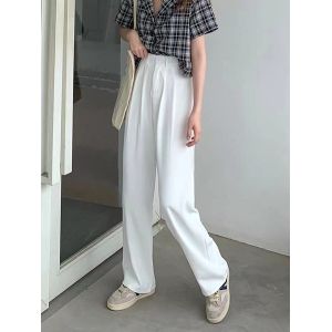 Fashion (Gray)Yitimoky Side Striped Wide Leg Suits Pants For Women Korean  Fashion Casual Loose Straight Trousers Ladies High Waisted Pants DOU @ Best  Price Online