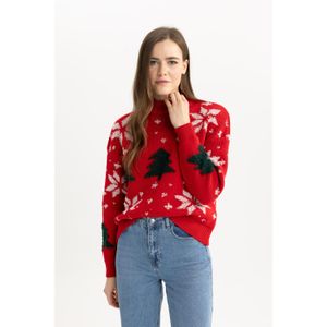 Defacto Christmas Themed Half Turtleneck Sweater