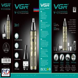 VGR V-620 New Design 3 In 1 Ipx 5 Waterproof Hair Removal Appliances Rechargeable Electric Ear Eyebrow Nose Hair Trimmer, gold