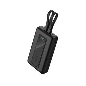Kieslect ECTRA باور بانك مزدوج بسعة 20000 مللي أمبير، بقدرة 22.5 وات، مع كابلات USB-C وLightning مدمجة - أسود