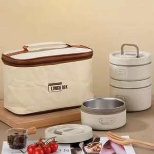 علب غداء معزولة ومحمولة مع شنطة، علبة حفظ طعام منفصلة قابلة للتكديس، حافظة طعام من فولاذ مقاوم للصدأ مانعة للتسرب للبالغين من الجنسين والأطفال، صناديق بينتو معزولة بيج، 4 علب