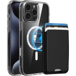 Magnetic for iPhone 16 Pro Max Clear Case (Compatible with MagSafe) with Black Detachable Wallet & Card Holder for 3 Cards RFID Blocking Military Grade Protective Slim Phone Cover