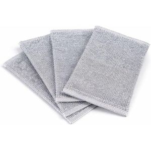 4PCS Multipurpose Wire Dishwashing Rags – Heavy Duty Wet & Dry Cleaning Scrub Cloth, Mylar Polypropylene Polyester Blend, 15×9.5 cm – Silver