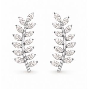 3Diamonds Women's Silver Leaf Drop Earrings with Clear Zircon, Platinum & Rhodium Plated