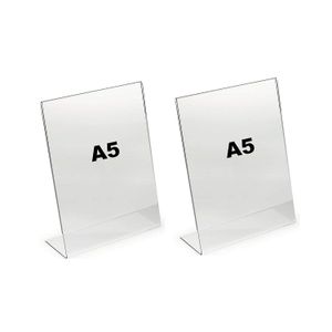 BEST MEDIA  A5 Size Acrylic Sign Holder an L-Stand Slanted Back Display for showing menus flyers or important business notices- 15.2x21 cm - Standard - Pack of 2 - Transparent
