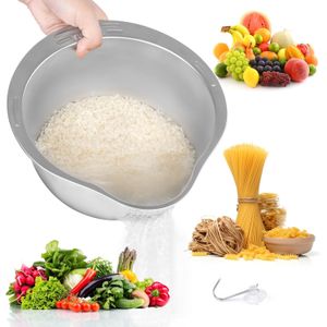 بولة غسيل الأرز مصنوعة من الفولاذ المقاوم للصدأ، مصفاة أرز آمنة للطعام مع فوهة صب، صفاية مكرونة من الفولاذ المقاوم للصدأ للمطبخ لغسل وتصفية الكينوا والفواكه والخضروات من وينتر شور