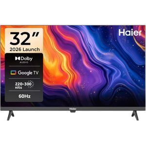 Haier تلفزيون هاير HD مقاس 32 بوصة بنظام تشغيل جوجل تي في وتقنية دولبي دي بي اكس HDMI 1.4 بلوتوث 5.1 كروم كاست مدمج تحكم صوتي - H32K80E موديل 2024