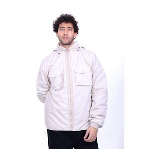 Sutra جاكيت بومبر من قماش الجبردين بغطاء رأس وجيبين 6004-البيج