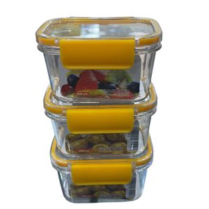 Acrylic Fridge Food Container Set Of 3 Pieces With Airtight Lock And Clear Silicone Sides - 3 x 400 ml yellow