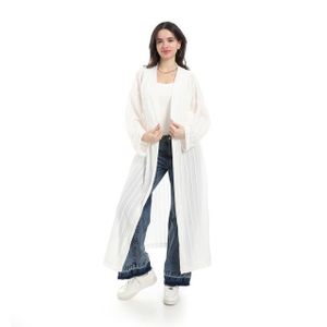 Andora Self Pattern Cardigan With Belt - White