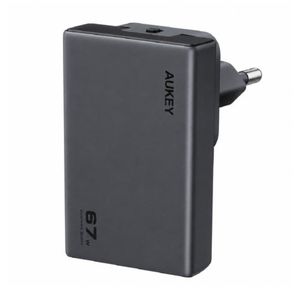 Aukey شاحن حائط PA-C4 Comet Slim بقوة 67 واط بتقنية الشحن السريع PD - رمادي