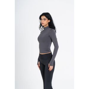 OUTDATED High Neck Zipper Long Sleeve - Dark Grey