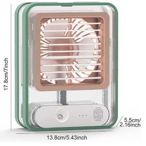 Portable USB Rechargeable Air Cooler Fan with Mist Spray & LED Night Light – 3 Speeds 