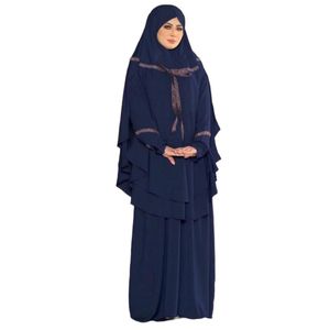 NAVY BLUE - عباءة محجبات بتصميم طبقات وتفاصيل زخرفية على الرقبة - مناسبة للمناسبات اليومية والرسمية