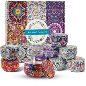 مجموعة شموع معطرة للعلاج بالروائح العلاجية، شمع الصويا الطبيعي مع روائح الزهور، وقت احتراق 120 ساعة، علبة قصدير للسفر، الاسترخاء، اليوغا، ديكور المنزل، قطعة مركزية، عشاء رومانسي (12، صندوق كامل)