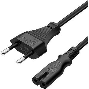 سلك طاقة 1.5 متر IEC C7 الشكل 8 مع قابس اوروبي للتلفزيون الذكي وبلاي ستيشن 5 وبلاي ستيشن 4 واكس بوكس وشاشة الكمبيوتر والطابعة ومشغل دي في دي واجهزة الصوت - كيبل طاقة تيار متردد اسود
