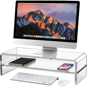 BEST MEDIA Acrylic Monitor Stand, 2 Tiers Computer Monitor Riser(20x8x5.5 Inch), Monitor Riser/Computer Stand for Home,Office,Business,PC Desk Stand for Keyboard Storage& Multi-Media Laptop Printer Screen