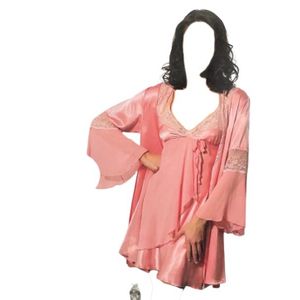 قميص  نوم حريمى مع روب ستان 3 قطع حرير تركى