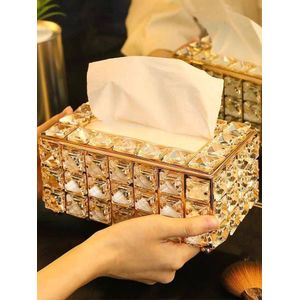 Luxury Crystal Tissue Box, Gold Plated Metal, Decorative Tissue Box for Home and Office