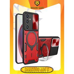 GOLDEN MASK جراب حماية مع باب جرار لحماية عدسة  الكاميرا المدرعة مدمج بزاوية 360 درجة - (احمر) (Samsung Galaxy A05s) جولدن ماسك لهاتف سامسونج جالاكسي اية 05اس